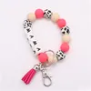 Key Rings Foreign Trade Food Grade Sile Letter Beads Bracelet Keychain Blank Disc Tassel Pendant Ring Female Mti-Color Optional Drop Dhtsx