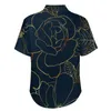 Herren-Freizeithemden, elegantes Gold-Rosen-Hemd, Blumendruck, Strand, lockere hawaiianische Harajuku-Blusen, kurze Ärmel, individuelles Oversize-Top