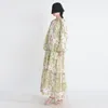 Fritidsklänningar 2023 Lyx vintage maxiklänning för eleganta kvinnor kvinnliga blommönster Lykta ärm midja lång dam semester outfits