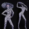 Stage Wear Europe Female Party Show Black White Striped Zebra Jumpsuit Performance Outfits Sexy Ladies Bar Nightclub Rompers Costume