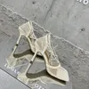 Сансовые сексуальные сетчатые насосы на высоких каблуках Желтая женская квадратная носка шпильки с перекрестным шнуровкой