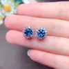 Stud Earrings Women's Sky Blue Topaz 925 Sterling Silver Bride Sparkly Classic Jewelry Free Gift Box Luxury