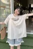 Damesblouses Vrouwelijke Japanse vintage borduurkraag Zoet wit los shirt Korte mouwen Top Zomer