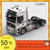 Soldat 1153PCS MOC Engineering Container 6 6x2 mit Raiser-Achse Sattelzugmaschine Semitrailer Truck Tower Head Technologie Spielzeugblöcke 230710