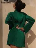 Miejskie seksowne sukienki Hawthaw kobiety eleganckie, długie rękawy Streetwear Bodycon zielona, jesienna Mini sukienka jesienne ubrania artykuły hurtowe dla biznesu 230711