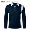 T-shirt uomo primavera autunno camicia manica lunga patchwork moda cerniera bavero poloshirt top 2 colori splicing a righe uomo MTP218 230711