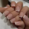 Unhas Postiças Moda Feminina Cobertura Completa Imprensa em Pontas de Unhas Falsas Comprimento Médio Cabeça Quadrada Ferramenta de Manicure Francesa Destacável