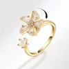 Wedding Rings Anti stress Anxiety Ring Rotating Flower Moon Star Butterfly Crystal Zircon Fidget Spinner Open for Women Gift 230710