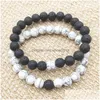 Charm Bracelets 8Mm Natural Black Lava Stone White Turquoise Bracelet Vaolcano Aromatherapy Essential Oil Diffuser For Women Men Dro Dhzqh