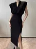 Casual Dresses Elegant Slim Summer Dress Women Korean Fashion V-Neck Sleeveless Split Midi Party Prom Vestidos Robe