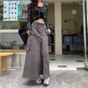 Skirts Grey Cargo Women Y2K Streetwear Long Loos Pockets Skirt Chic Harajuku Hipster Dress Summer High Waist Zipper