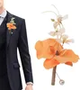 Fleurs décoratives Groom Boutonnière | Boutonnières Artificielles Phalaenopsis Fait Main - Et Corsage Homme Pour Cérémonie De Mariage Anni