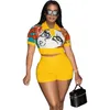 Women's Tracksuits Summer African Printed 2 Piece Set Women Casual Turn Down Collar Button Shirt Top Bodycon Shorts Pant Suit Outfit