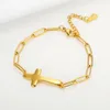 Lien Bracelets Croix Charme Bracelet Pour Femmes Filles Réglable En Acier Inoxydable Ovale Chaîne Minimaliste Chic Simple Bracelet