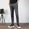 Men's Pants 2023 Men Casual Elastic Long Trousers Male Cotton Stripes Straight Gray Work Pant Autumn Winter Large Size 28-38