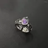 Fedi nuziali Vintage placcato argento cuore corona apertura per le donne brillano viola CZ pietra intarsio gioielli di moda regali per feste nobili