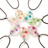 Ketten Transparent Oval Echte Natürliche Trockenblume Glas Anhänger Lederkette Halskette Narzissen Gänseblümchen Blomoss Blütenblatt Baumeln