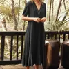 Robes décontractées femmes été couleur unie col en V à manches courtes Boho plage vacances balançoire robes d'été ample confortable respirant