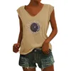 T-shirts pour femmes Sun Moon Letter Print Tank Top Hide Belly Basic Slim Col en V Chemise décontractée confortable