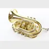 Trompete de bolso Bb B-flat de alta qualidade, instrumento de trompete de palma com estojo rígido, bocal, pano e luvas, ouro