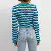 Women's T Shirts FUFUCAILLM 90s Vintage T-shirt Hollow Out Striped Knitted Crochet Crop Top Y2K Long Sleeve Pullover Tee Aesthetic Women