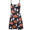 Fritidsklänningar 2023 Damer Halloween Backless Sexig Klänning Mörk Pumpa Ghost Print Kort Sling Party Devil