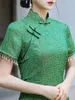 Ethnic Clothing Elegant Mandarin Collar Long Style Cheongsam Women Sexy Chinese Traditional Handmade Buttons Beaded Tassel Short Sleeve