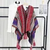 Dekens Poncho Gebreide Mantel Cape Etnische Stijl Capes Kwastje Vest Trui Kleur Losse Vintage Gestreepte Vrouwen Reizen Jas Roze Deken