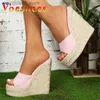 Slippers Fashion Platform Snake Print Slippers 2023 New Wedge Sandals Club Summer Sexy Women Shoes Grass Rope Weaving Super High Heels T230711