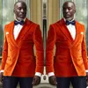 Costumes pour hommes Orange Double boutonnage velours costume manteau noir Serge tissu pantalon taille personnalisée couleur hiver luxe année de noël robe