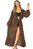 Leopard Print Otwarte Front Long Kimono Beachwear Beach Count Ups dla kobiet