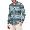 Mannen Casual Shirts Blauwe Etnische Stijl Tattoo Print Polynesische Lange Mouw Shirt Zwart Samoa Jurk Bruiloft S-6xl T-Shir