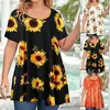 Women's T Shirts V Neck Large Size Loose Casual Printed Short Sleeve Shirt Top Sweater Dress Work