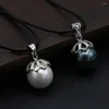 Hänge Halsband Mode Shell Pärlor Runt Spets Halsband Med Läder Rep Plant Charm Smycken För Kvinnor Lover Present 45 5mm