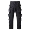 Jeans för män ihåliga randiga svarta och dambyxor Streetwear Distressed Casual Baggy Cargos Unisex Y2K Oversized