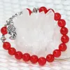 Strand 8mm Natural Red Chalcedony Jades Stone Bracelets Round Beads Tibet Silver-color Pendant Jewelry 7.5inch B2007