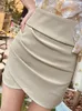 Kjolar Dabuwawa Turned High Waist Kjol A-Line Irregular Mini Short Khaki Enkel Chic Sommar Kvinnlig Trend DM1BSK014