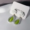 Stud Korean Elegant Vintage Earrings for Women Green Opal Pearl Resin Flower Drop Jewelry Gifts Party Wedding 230710