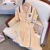 Freizeitkleider Damenkleid Mode Polokragen Vintage Strick Preppy Style Kurzarm Einreiher A-Linie Mini