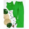 Dames Tweedelige broek Crop tanktop Wijde pijpen broekset Y2k Vest Groen Bijpassende sets Lente Vintage Boho Hoge taille Losvallend werkpak Streetwear 230711