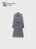 Femme Trench Coats Printemps Laine Manches Longues Double Boutonnage Coupe-Vent Rouge Gris Bleu