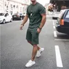 Men s Tracksuits Tracksuit Casual Cotton Short sleeved T Shirt Shorts 2 piece Suit 2023 Summer Sportswear Loose Clothing 230711