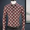 Men's Casual Shirts Printed Cotton Floral Men Long Sleeve Square Collar Soft Regular Fit Easy Care Front Pocket Mens Clothing