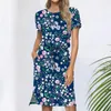 Casual Dresses In Summer Floral Print Dress For Women Elegant And Pretty Short Sleeve Midi Length Boho Vacation Beach Clothing