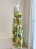 Casual Dresses Women Colorful Cartoon Print Linen Dress Vintage Style Strapless Backless Bow Decoration Midi