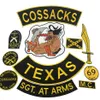 새로운 도착 Cossacks Texas MC 자수 아이언 온 바이커 라이더 패치 풀 백 크기 재킷 조끼 배지 SGT ARMS ROCKER PA281R