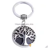 Porte-clés Pierre Naturelle Quartz Rose Opale Aventurine Gemme Arbre De Vie Anneau Porte-clés Guérison Améthyste Cristal Chaîne Bijoux Drop Delive Dhzmx