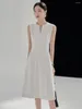 Повседневные платья темперамент V-образный вырез Дизайн белый триакуточный кислотный платье для женского летнего высокого класса.