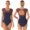 Bühnenkleidung Erwachsene Damen Gymnastik Ballett Trikots Tanzstudio Üben Kostüm Kurzarm Body Overall Ballerina Outfit