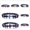 Bracelets porte-bonheur Pierre de lave noire naturelle Bracelet croix turquoise Vaolcano Aromathérapie Diffuseur d'huiles essentielles pour les femmes Yoga Drop D Dh5Fc